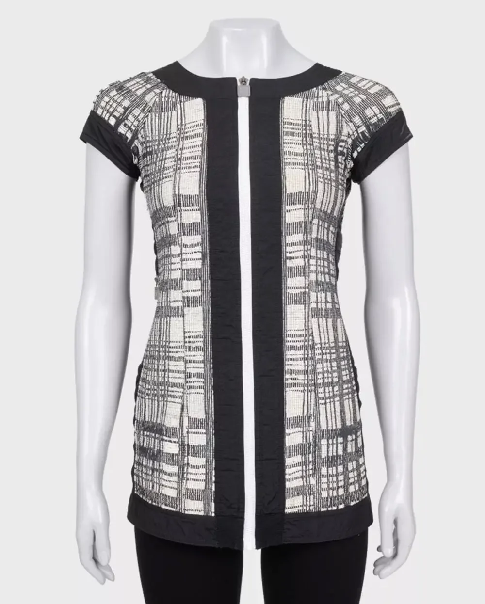 Chanel Vintage Black & White Short Sleeve Zip Cardigan FR 34 / XS